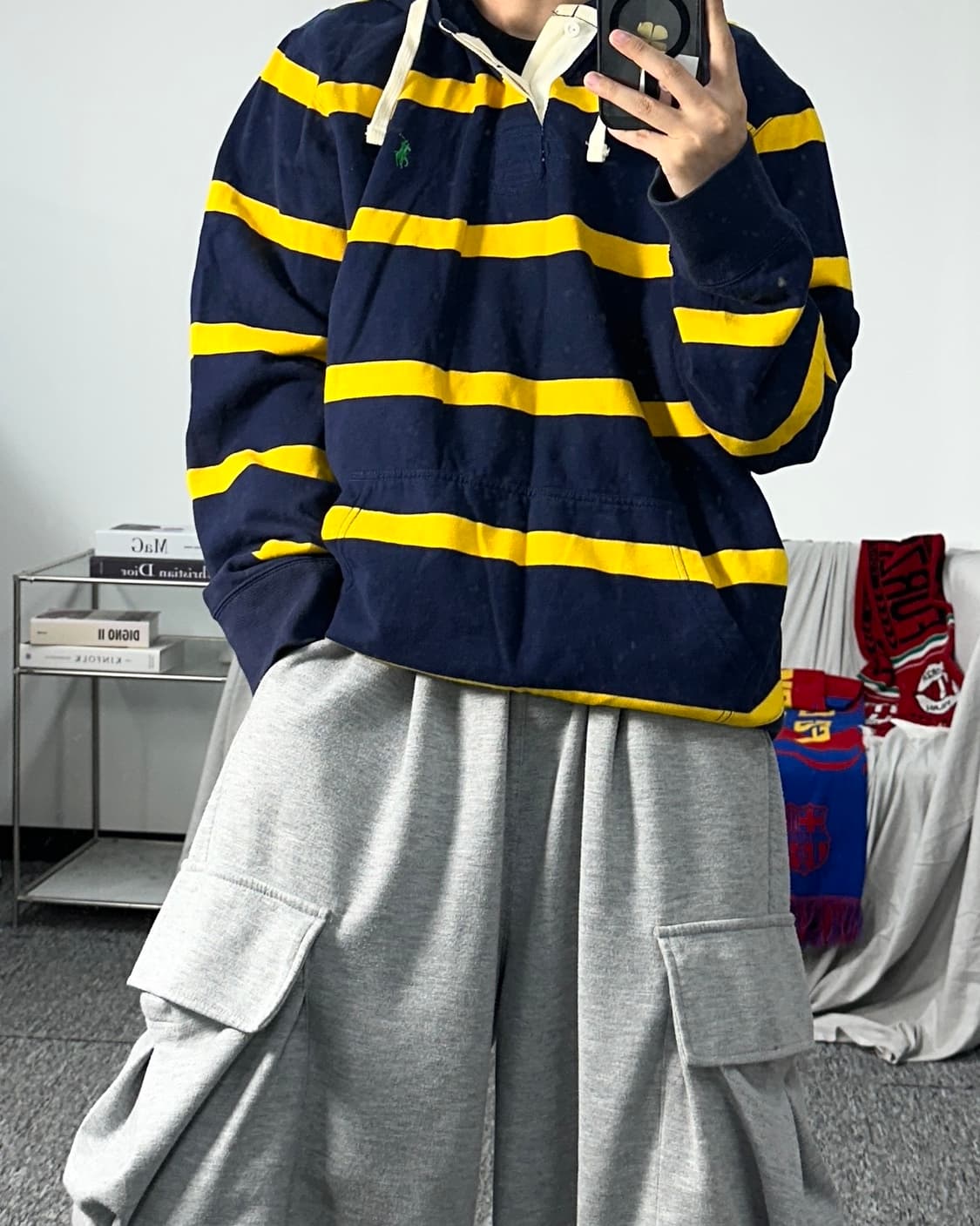 폴로 랄프로렌 네이비 옐로우 럭비 후드티 XL 상품이미지3