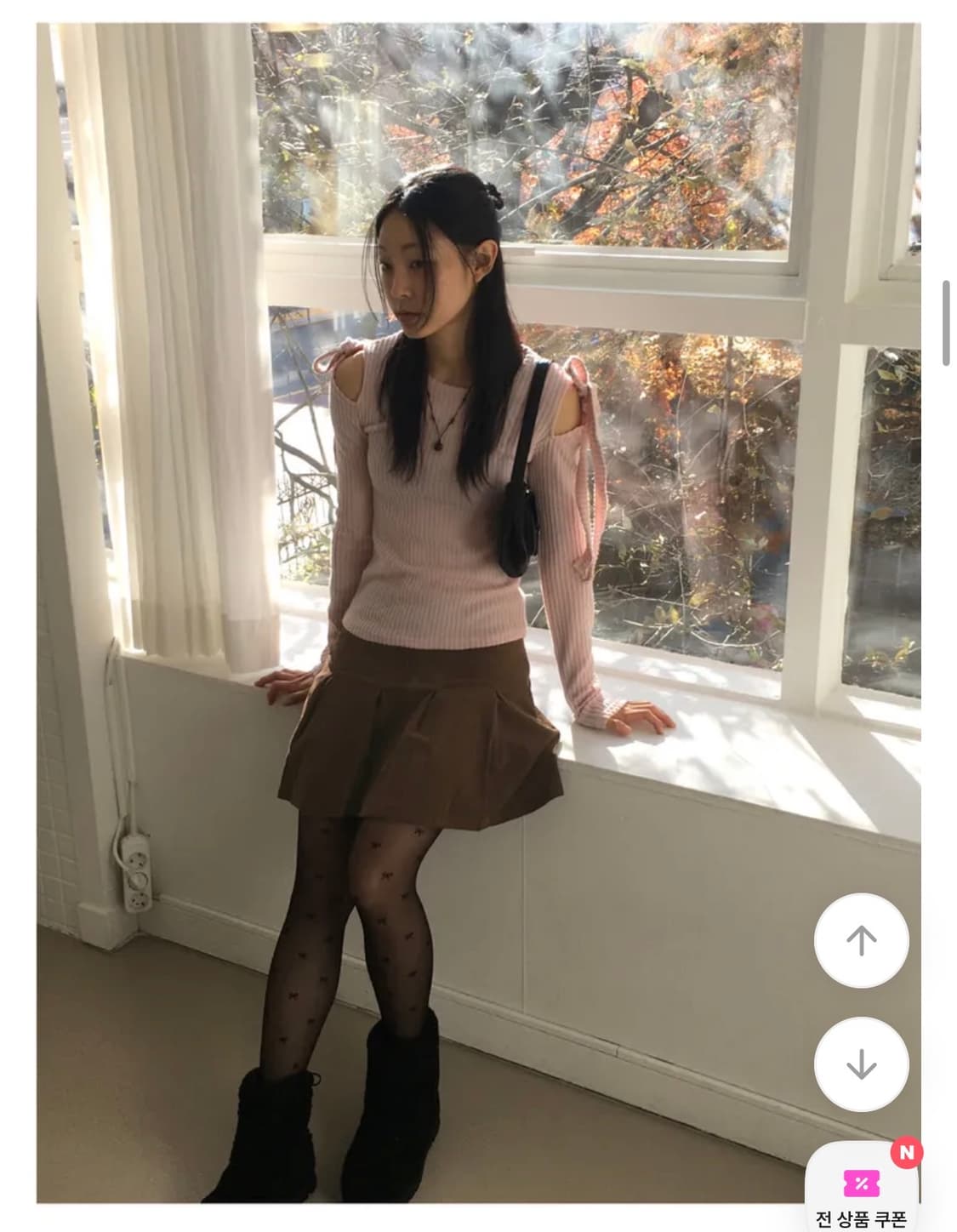 원더원더 논드 연말룩 리본 트임 골지 긴팔 티셔츠 상품이미지2