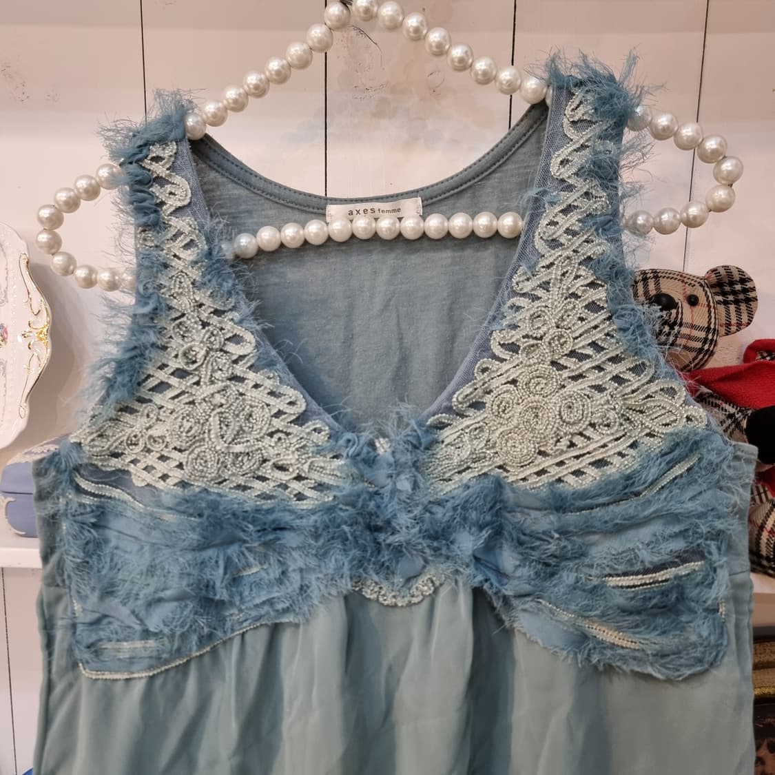 axes femme 악세스팜므 빈티지 안개블루 레이스 프릴탑 상품이미지2