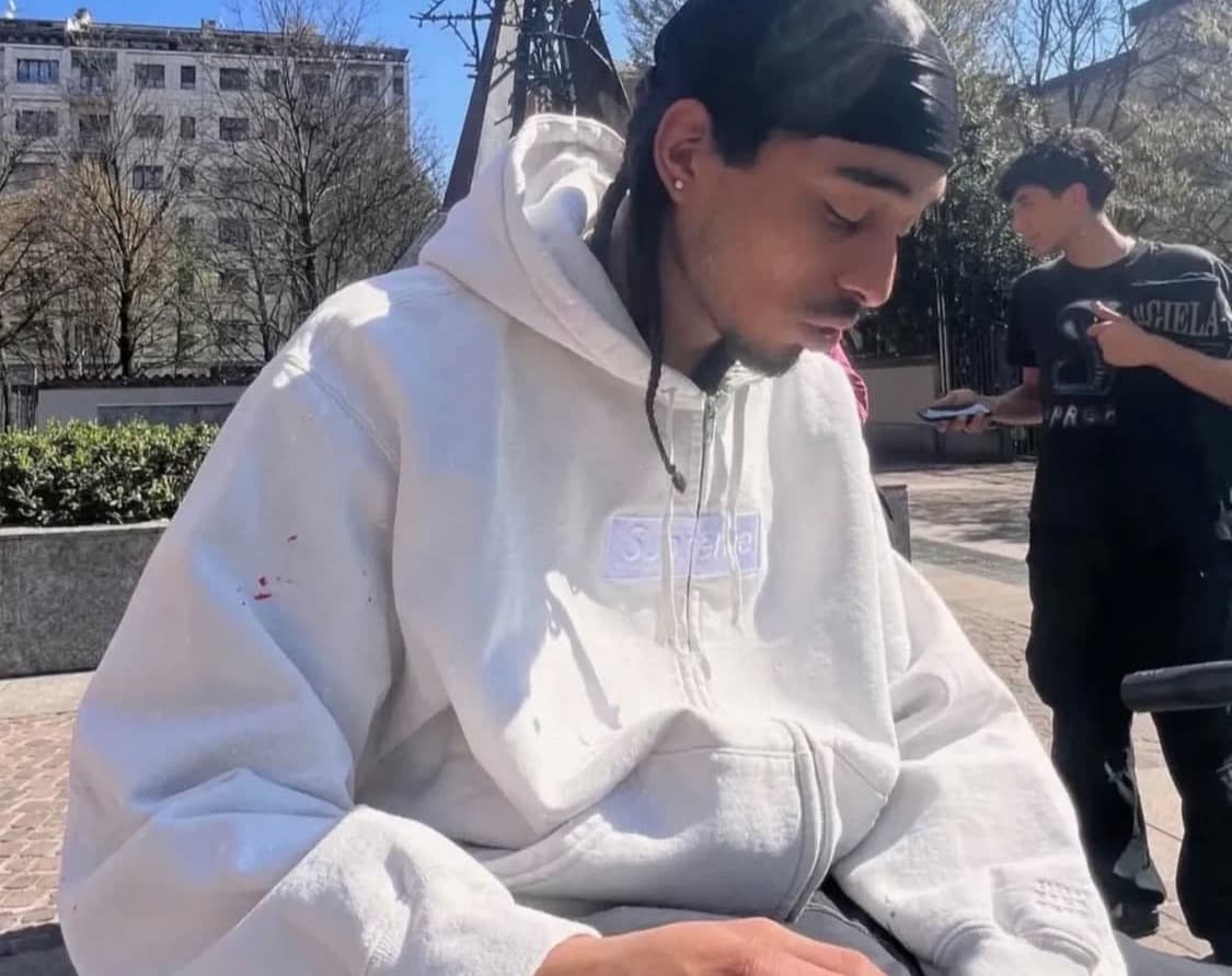 [L] 슈프림 x MM6 메종 마르지엘라 박스로고 후드 집업 화이트 상품이미지3