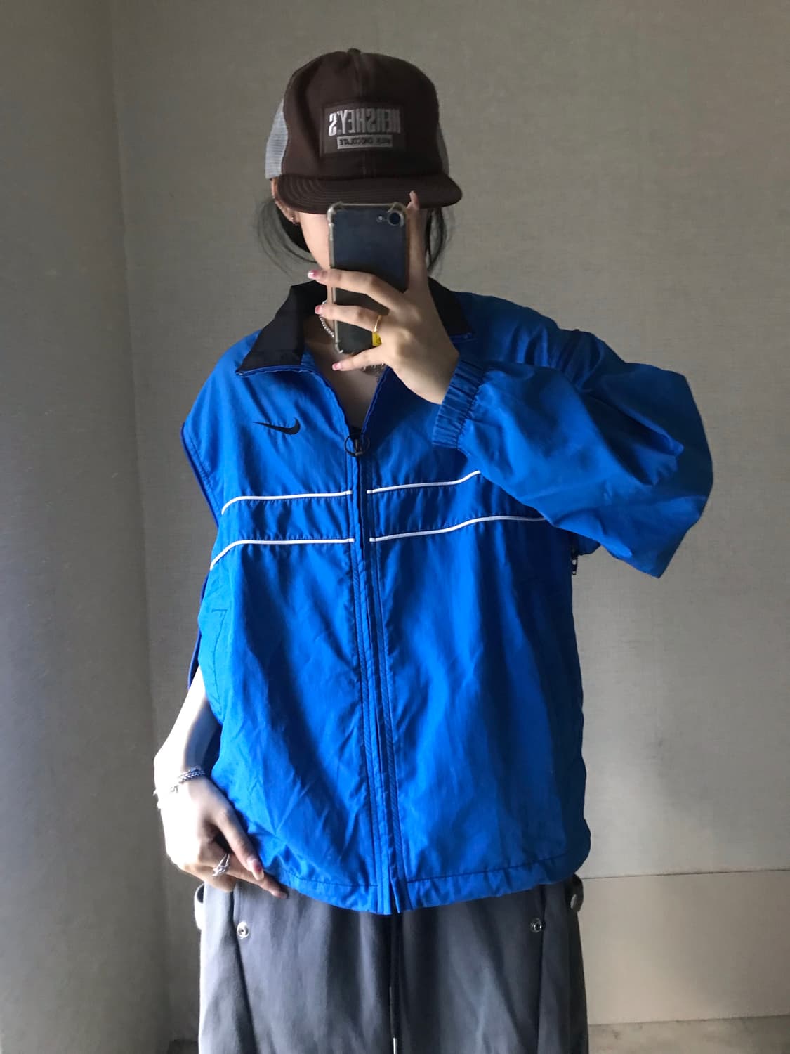 나이키 블루 투웨이 절개 바람막이 상품이미지4