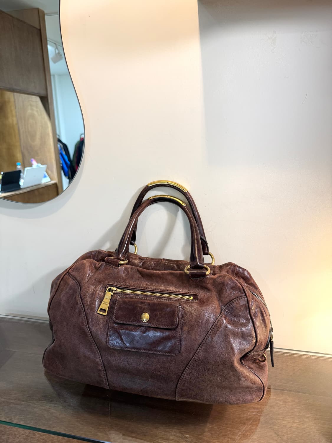 PRADA 프라다 빈티지 브라운 레더 토트백 상품이미지7