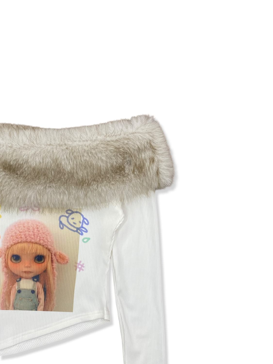 Blythe Doll Fur-Docked Off-Shoulder Top 상품이미지3