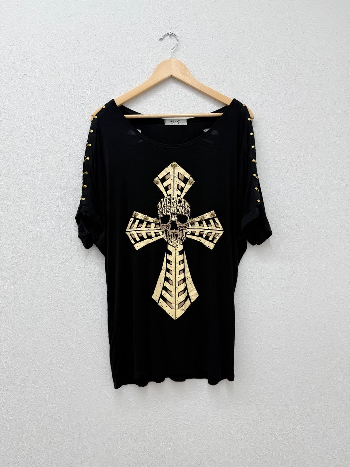 빈티지 블랙 펑크 디테일 반팔티 상품이미지1