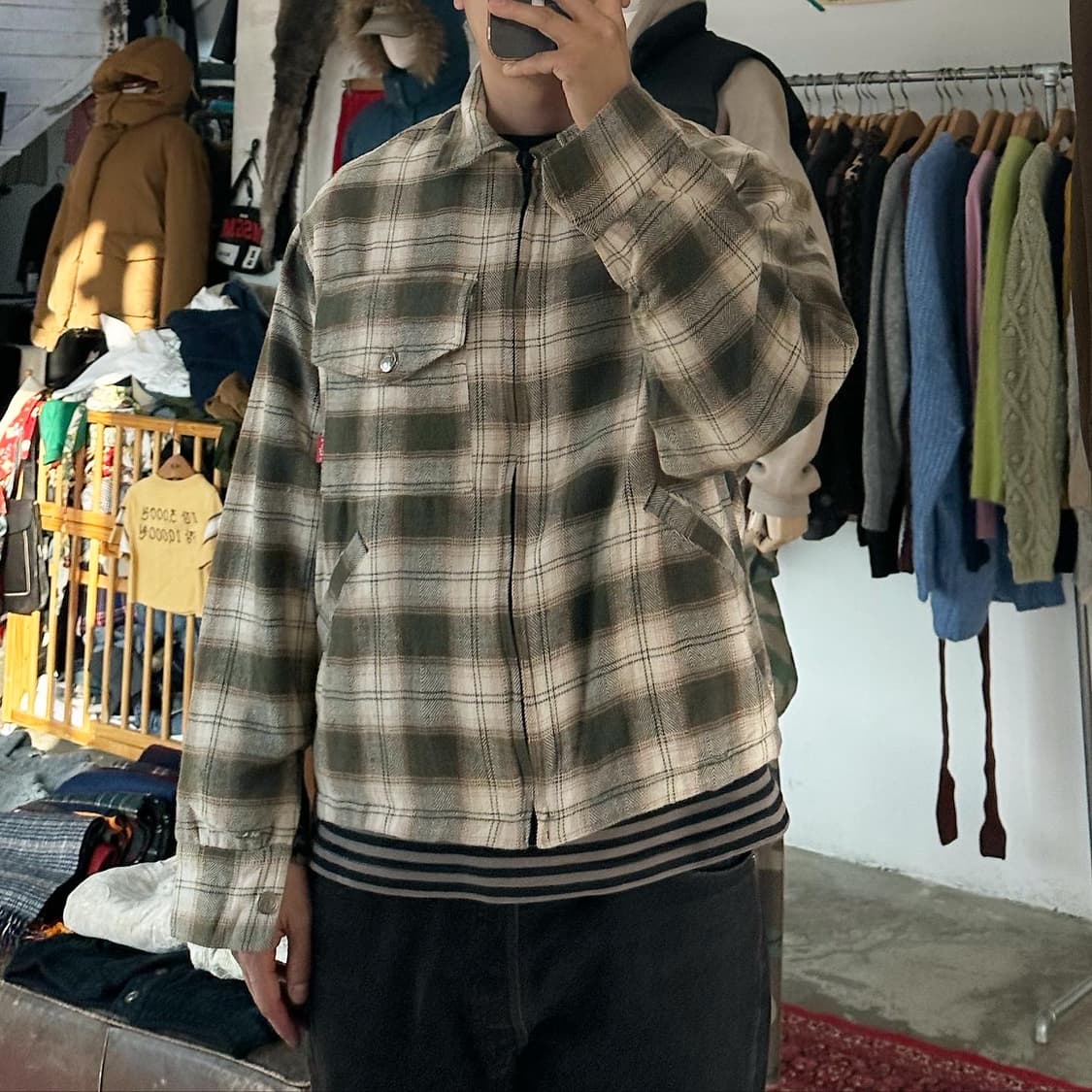 (착용컷) BLOND 플란넬 체크 자켓 (100) 상품이미지2