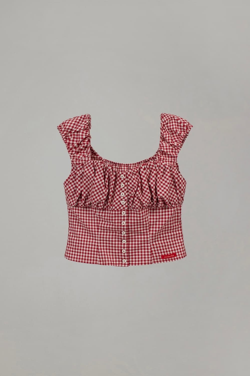 RIBBON HEART NECK VOLUME BLOUSE_RED CHEC 상품이미지3
