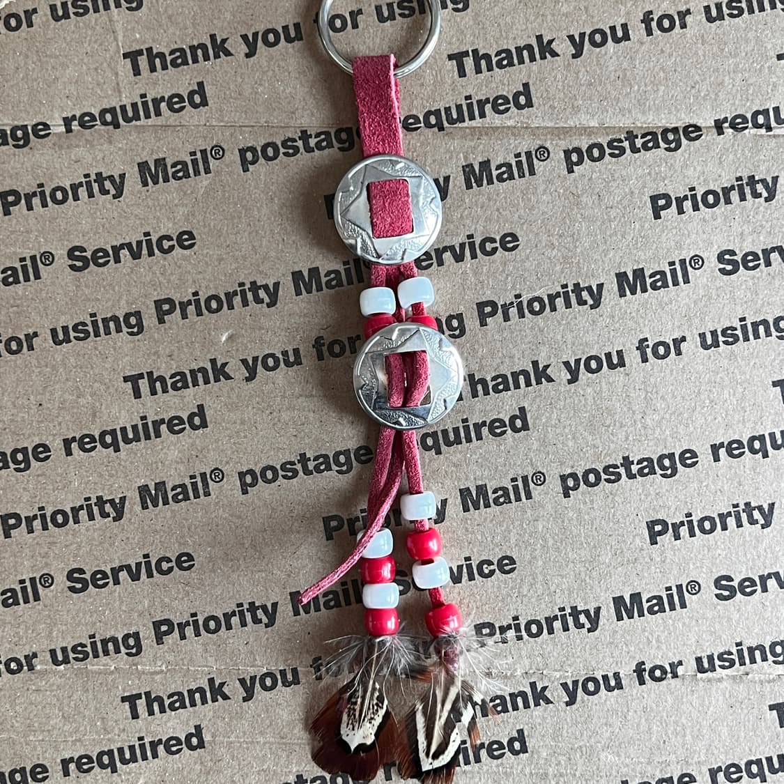 90s vtg Native Beads & Feather Keyring 상품이미지1