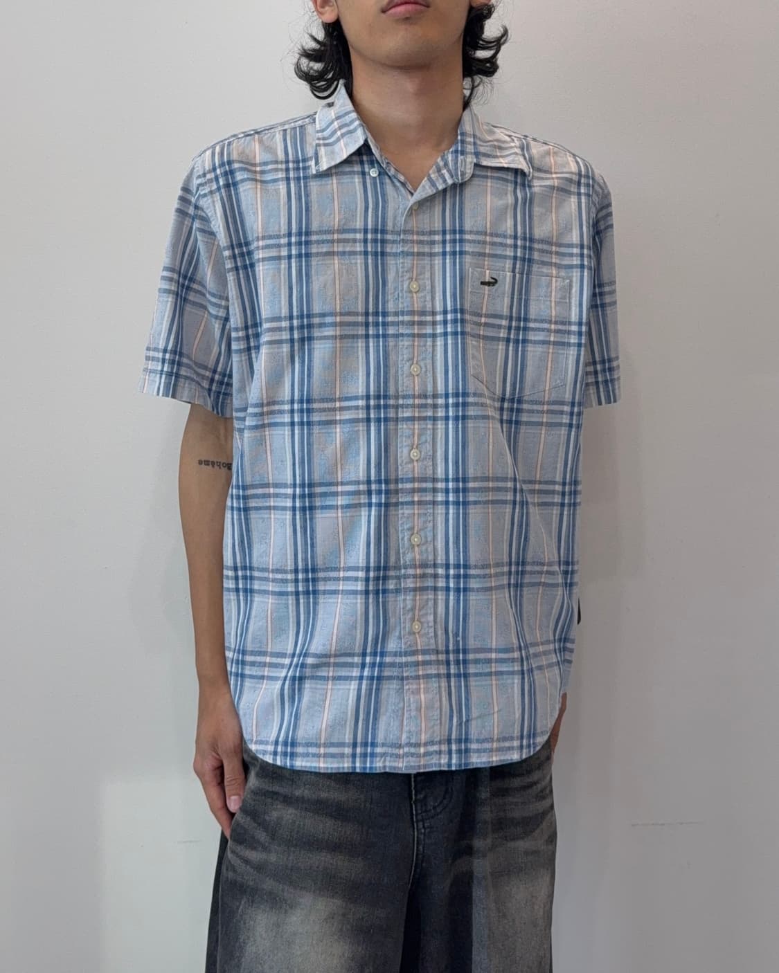 Crocodile Japan Fabric 체크 반팔 셔츠 상품이미지5