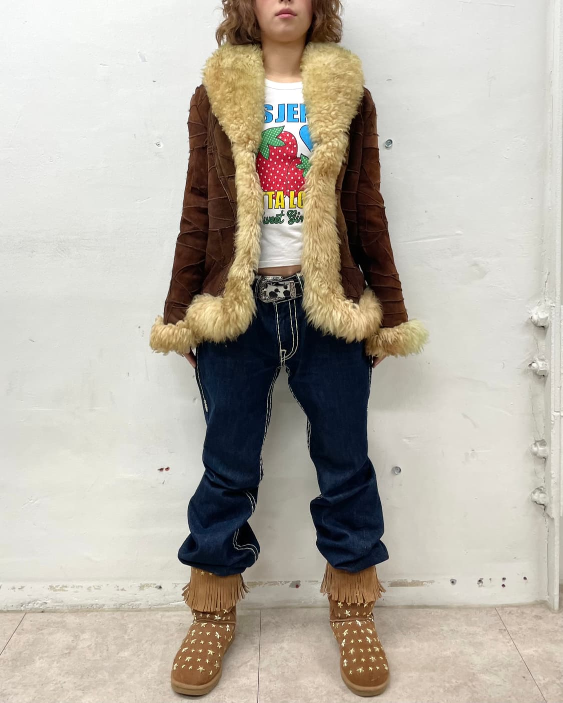 Brown Patchwork Leather Fur Jacket 상품이미지6