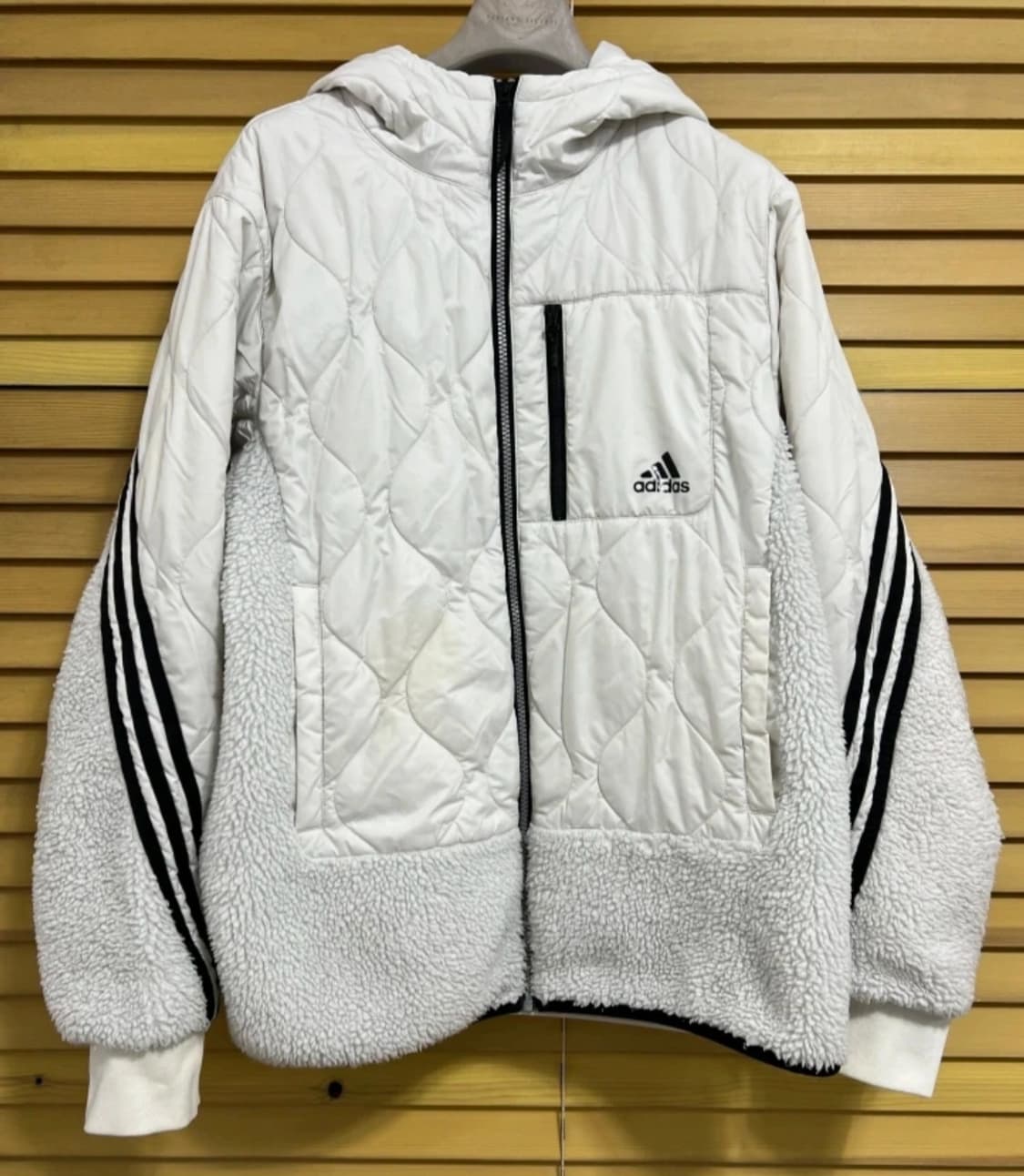 아디다스 남성 아이보리 후리스 집업패딩 
 상품이미지1