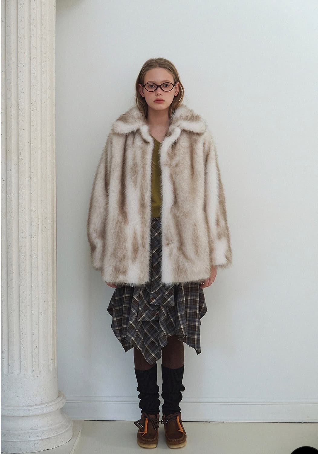 (새상품) 하우스오브폰드 퍼자켓 클래식 퍼하프코트 믹스베이지 상품이미지2