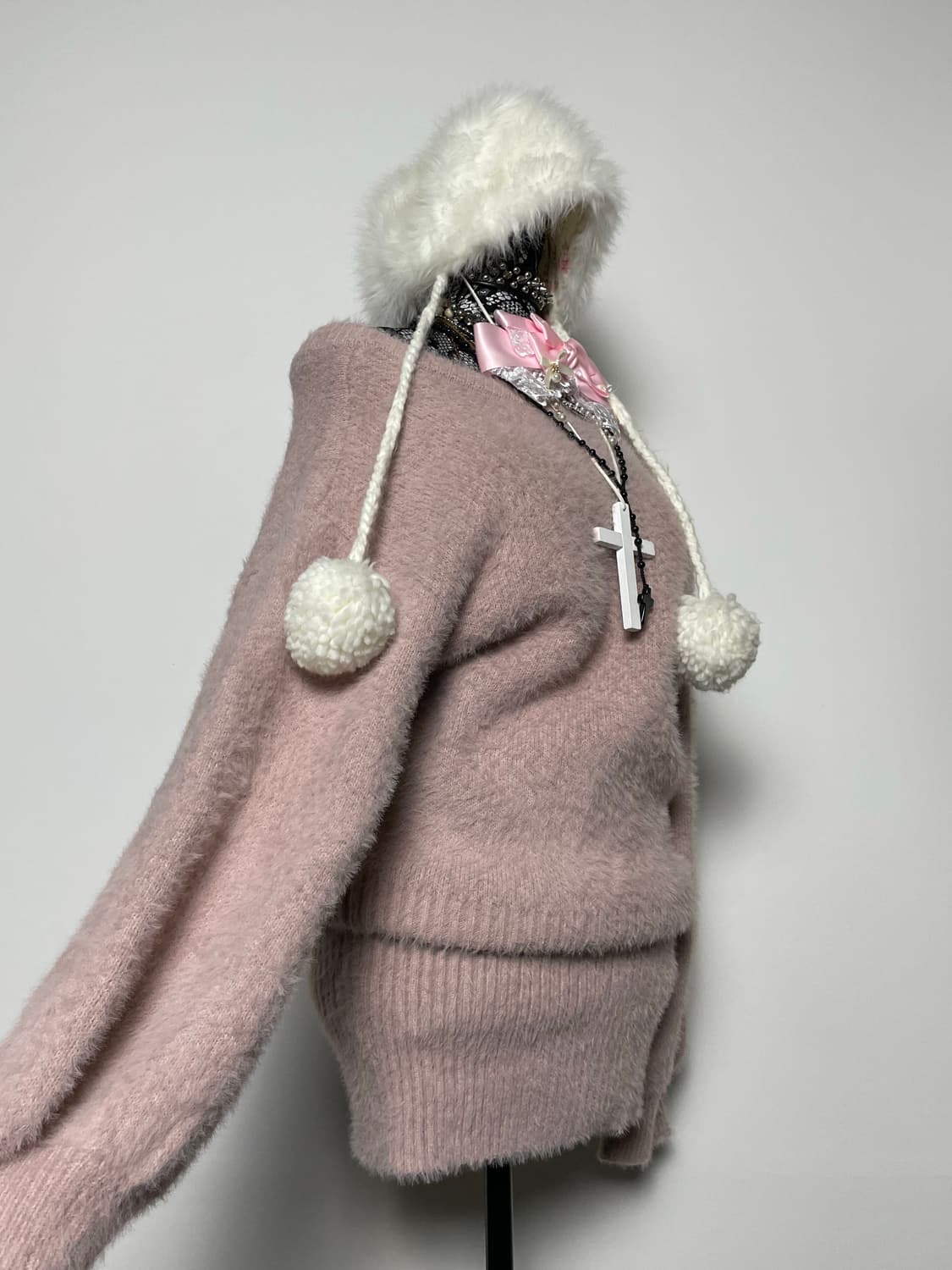 Jpn 핑크 히메갸루 오프숄더 퍼 니트 상품이미지4