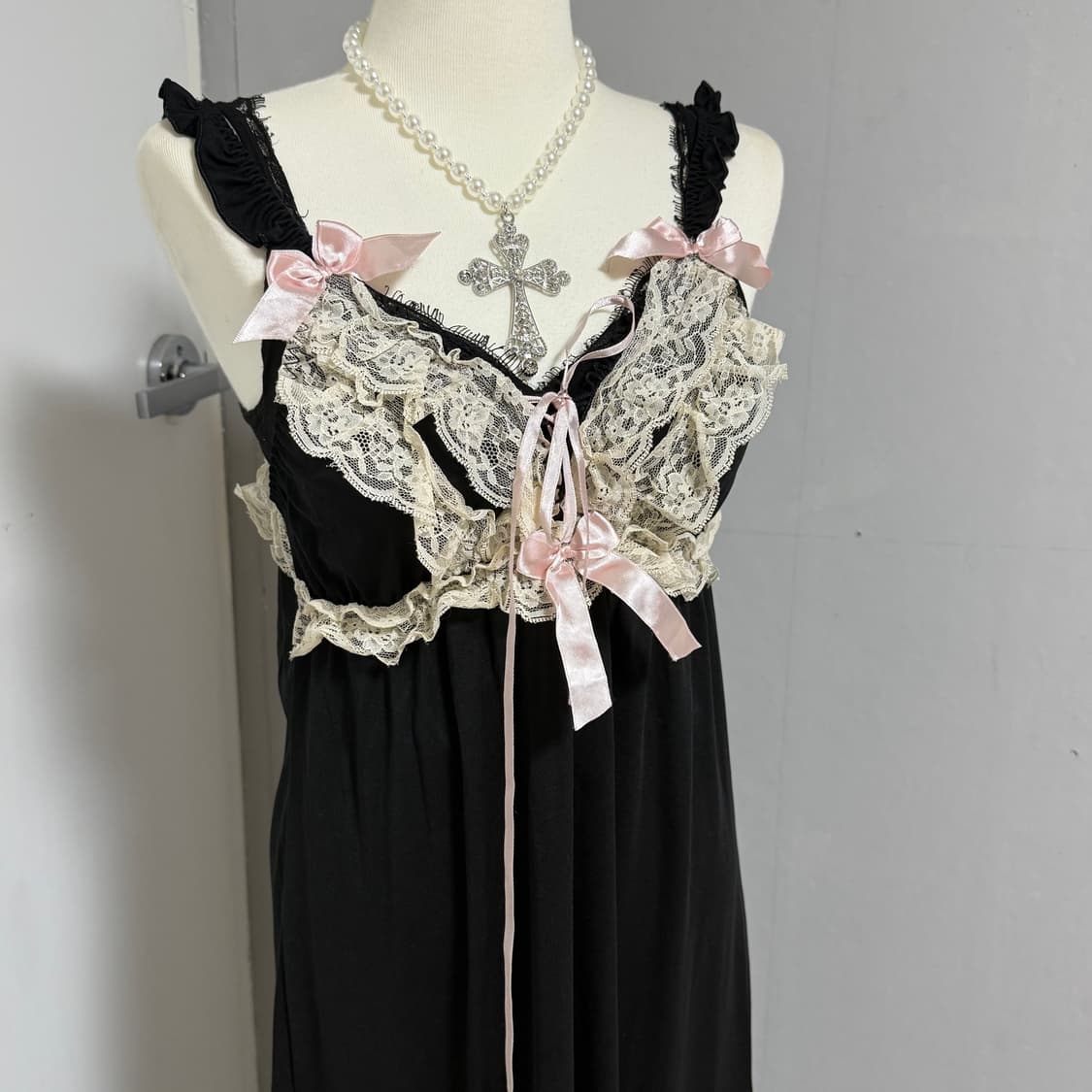 키치 갸루 펑크 핑크리본 레이스 슬립 원피스 상품이미지1