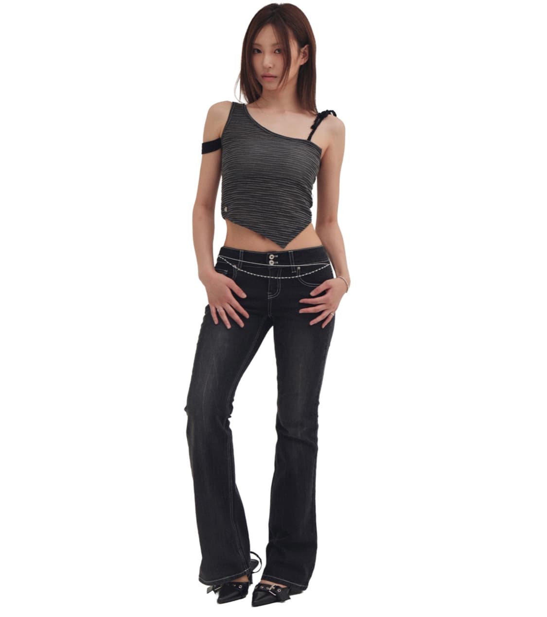 포어링 리본 스티치 부츠컷 팬츠 상품이미지2