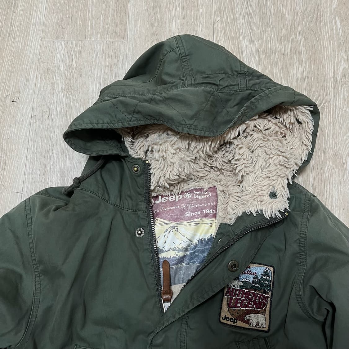 지프 여성 와펜 포인트 퍼안감 후드 야상 점퍼 [카키] FREE 상품이미지2