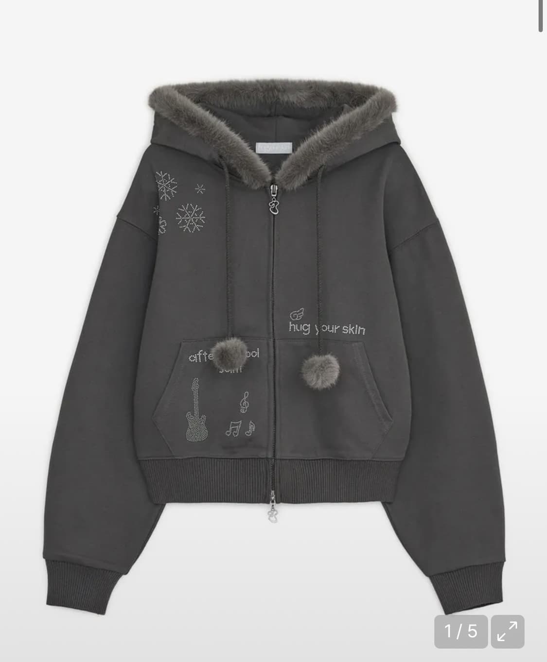 허그유어스킨 핫픽스 퍼 후드집업 차콜 상품이미지1