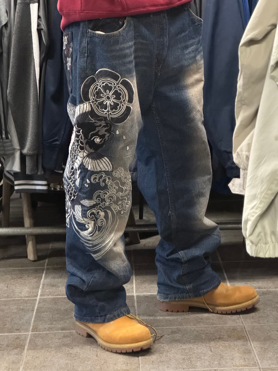 불구대천 포츈 잉어자수 데님팬츠 상품이미지1