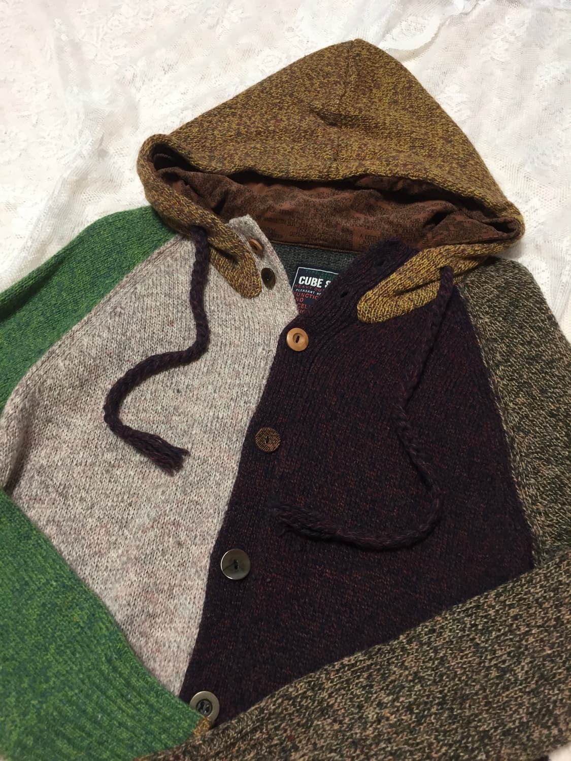 빈티지 히피모리걸 배색 니트 후드집업 상품이미지2