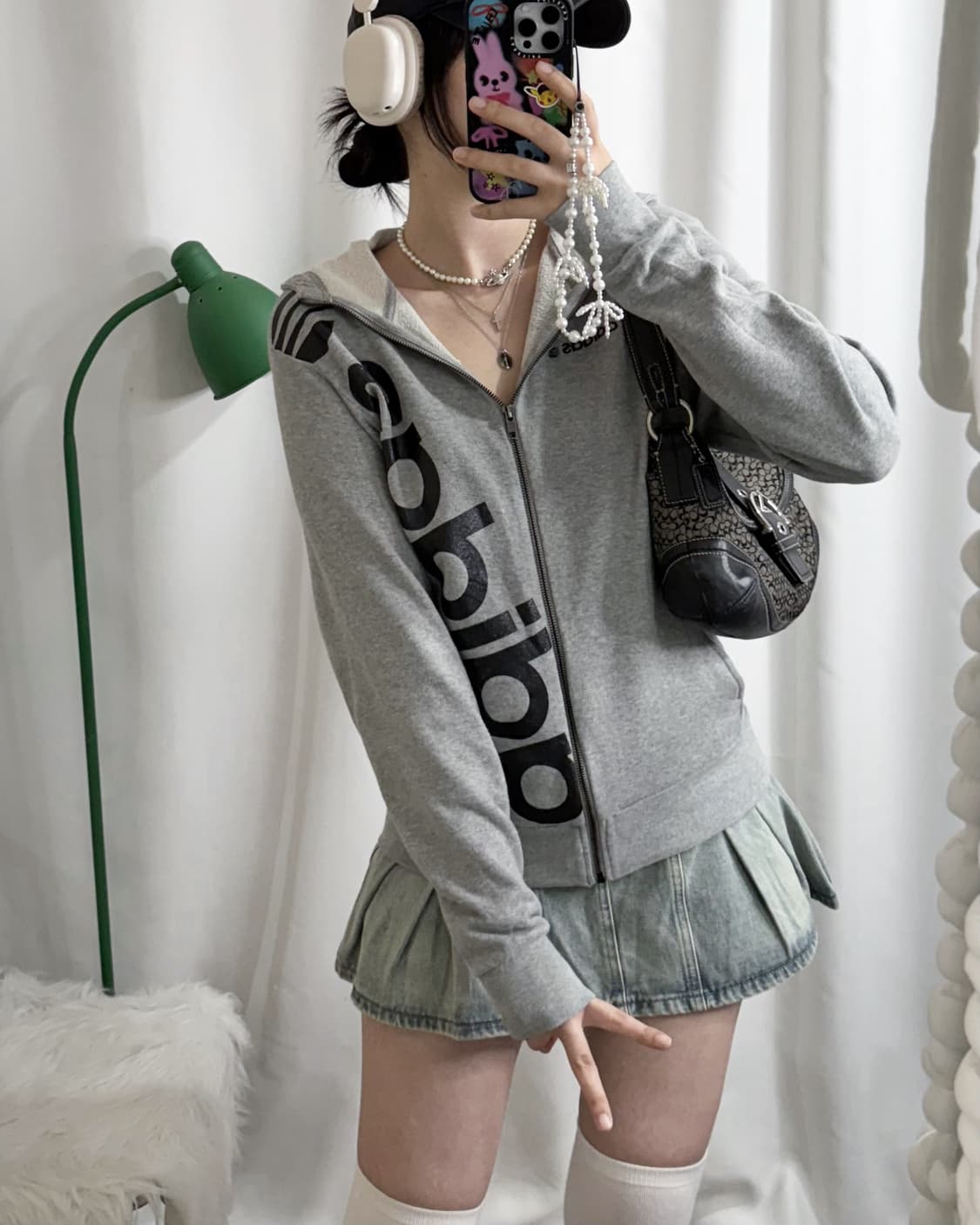 아디다스 그레이 펄 레터링 후드 집업 상품이미지4