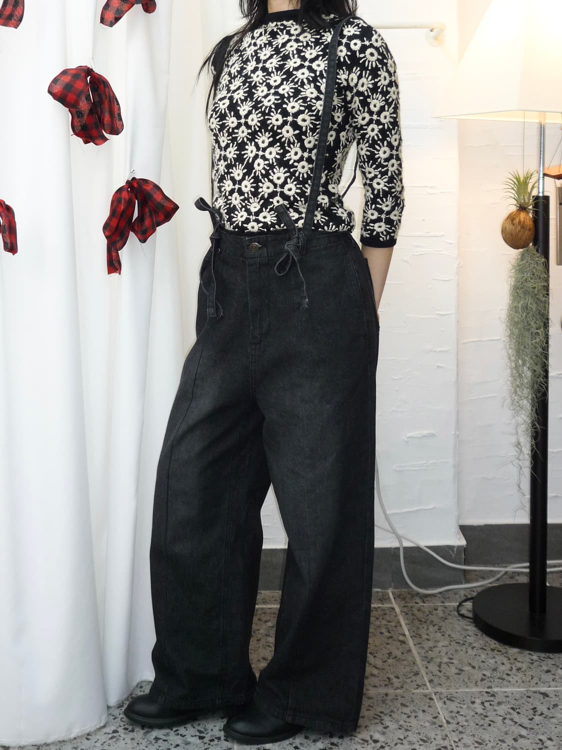 strap detail wide denim pants 상품이미지2