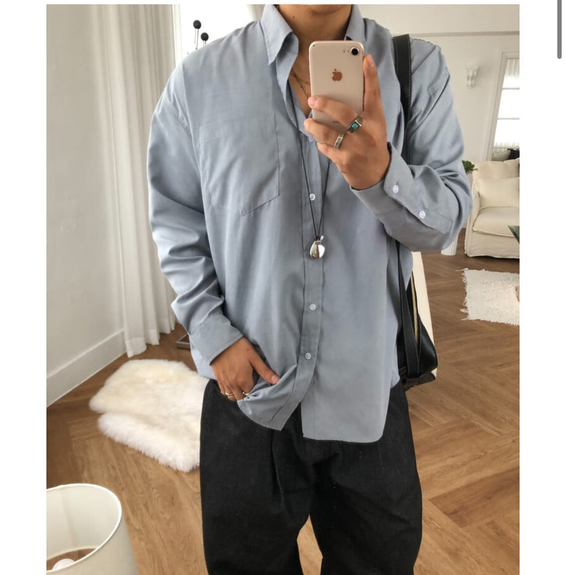새상품 그레이블루 스웨이드 셔츠 L(100) 상품이미지6