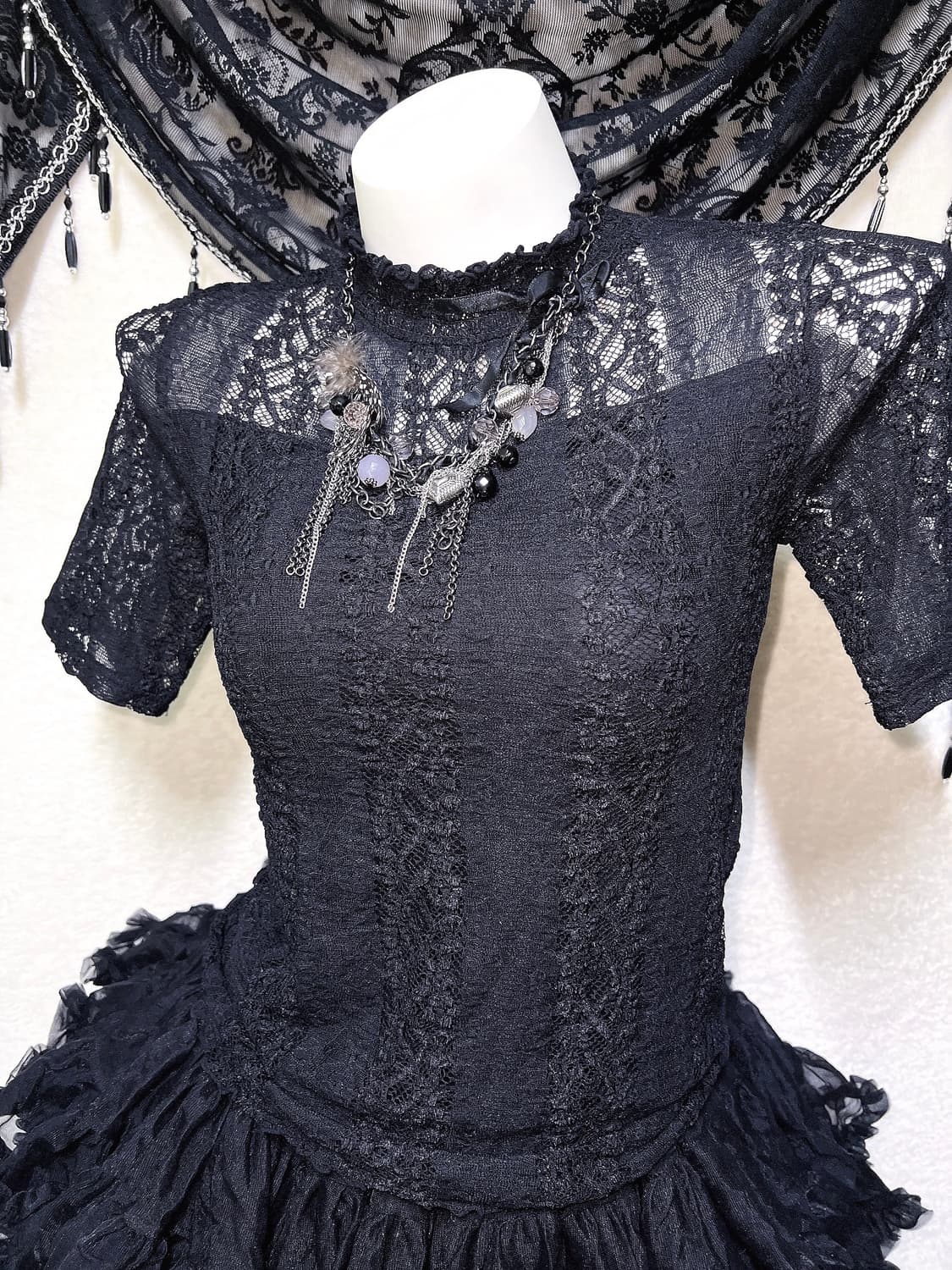 로맨틱고딕 고스로리 펑크 레이스 시스루 반팔탑 오네갸루 아게하 미사 세라 상품이미지5