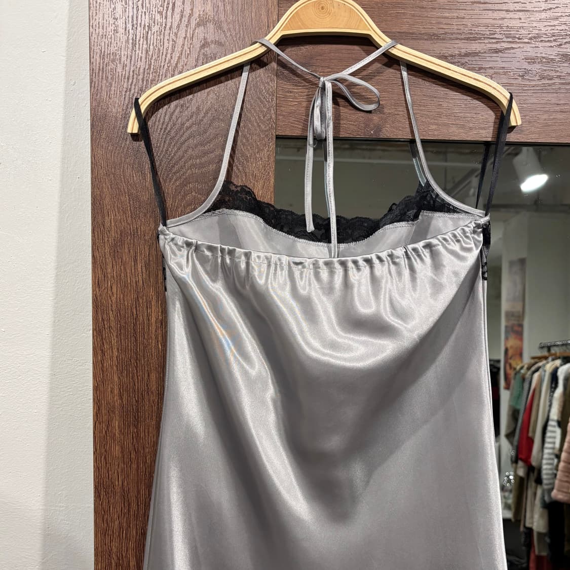 빈티지 실버 새틴 레이스 홀터넥 슬립 원피스 상품이미지9