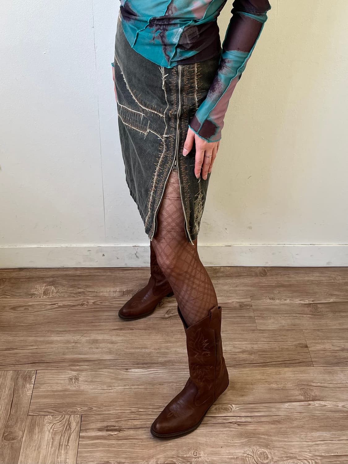 TSUMORI CHISATO 아카이브 스티치 데님 스커트 상품이미지4