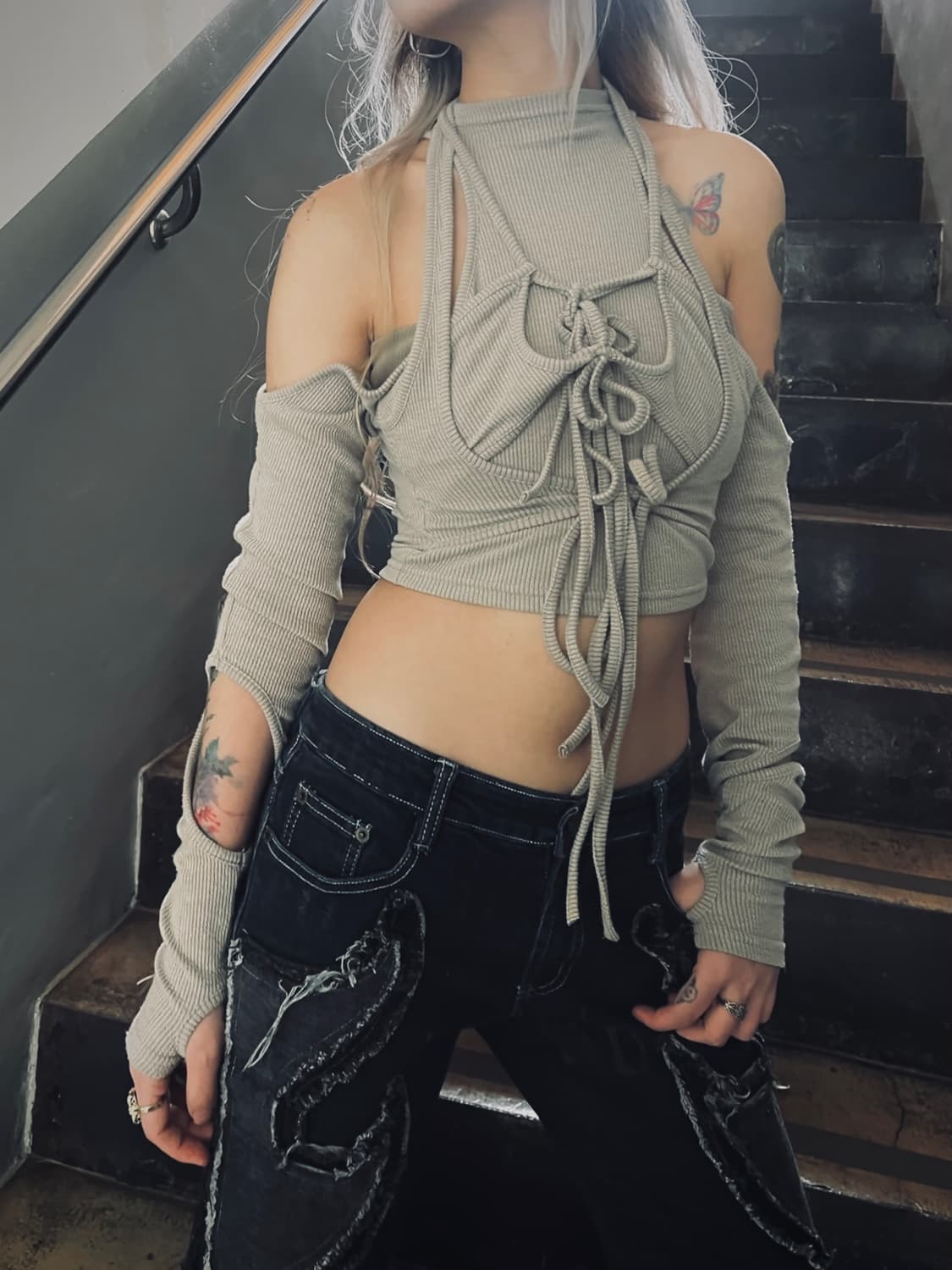 혜인 서 마크라메 투웨이 슬림 워머탑 상품이미지7