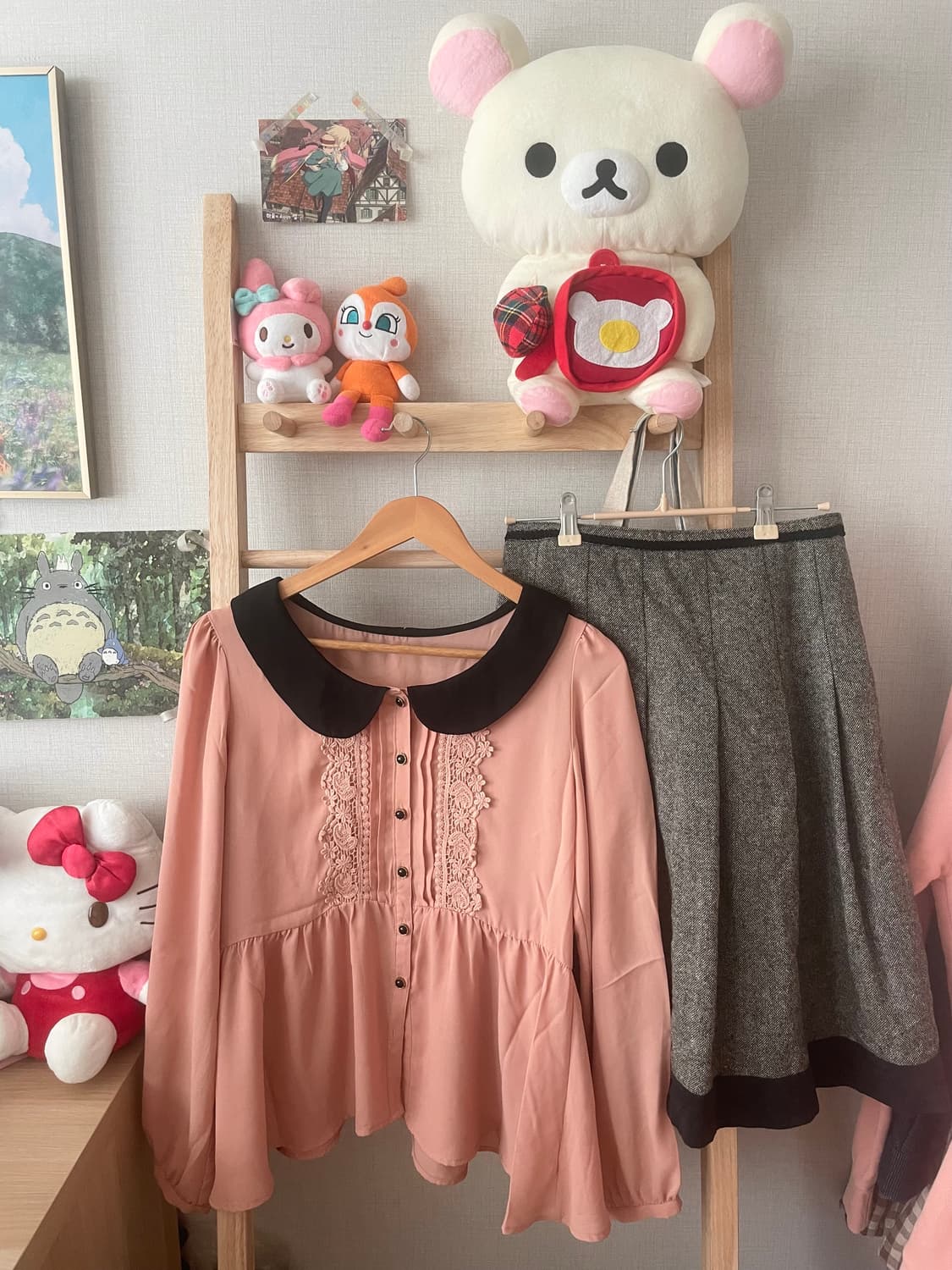 모리걸 빈티지 피치핑크 레이스 블라우스 set💗🖤 상품이미지1