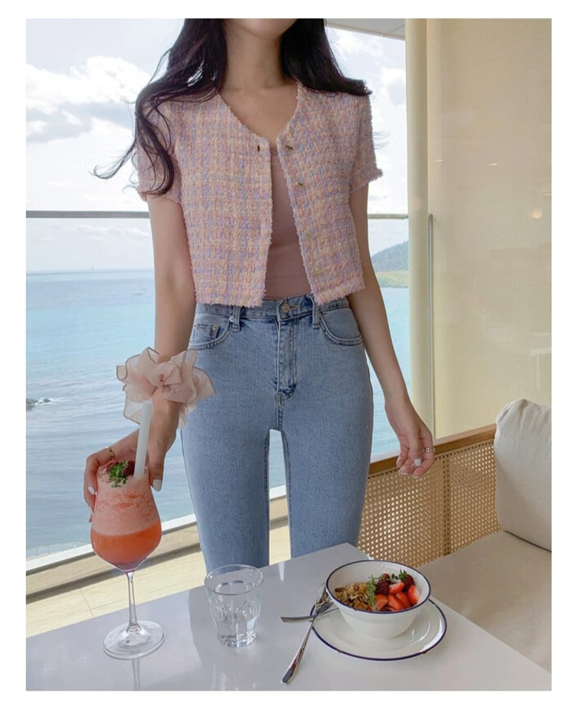 세컨드세컨 핑크 반팔트위드자켓 상품이미지3