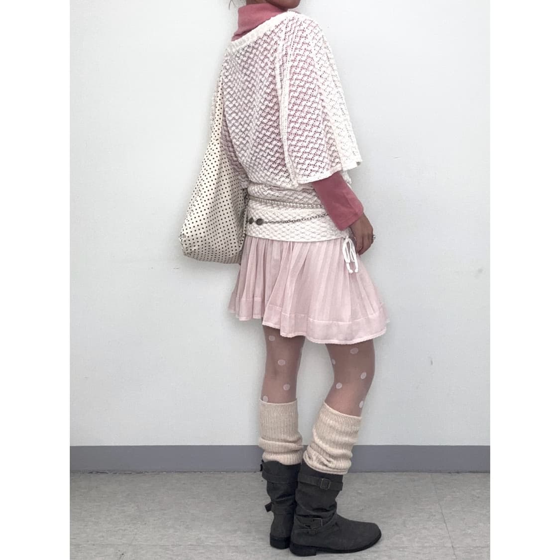 빈티지 연핑크 미디 스커트 상품이미지3