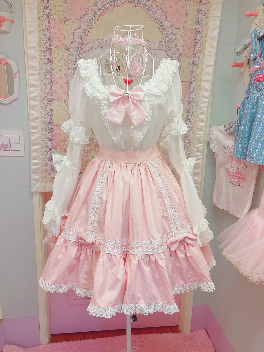 Metamorphose 메타몰포제 로리타 핑크 리본 레이스 스커트 상품이미지6