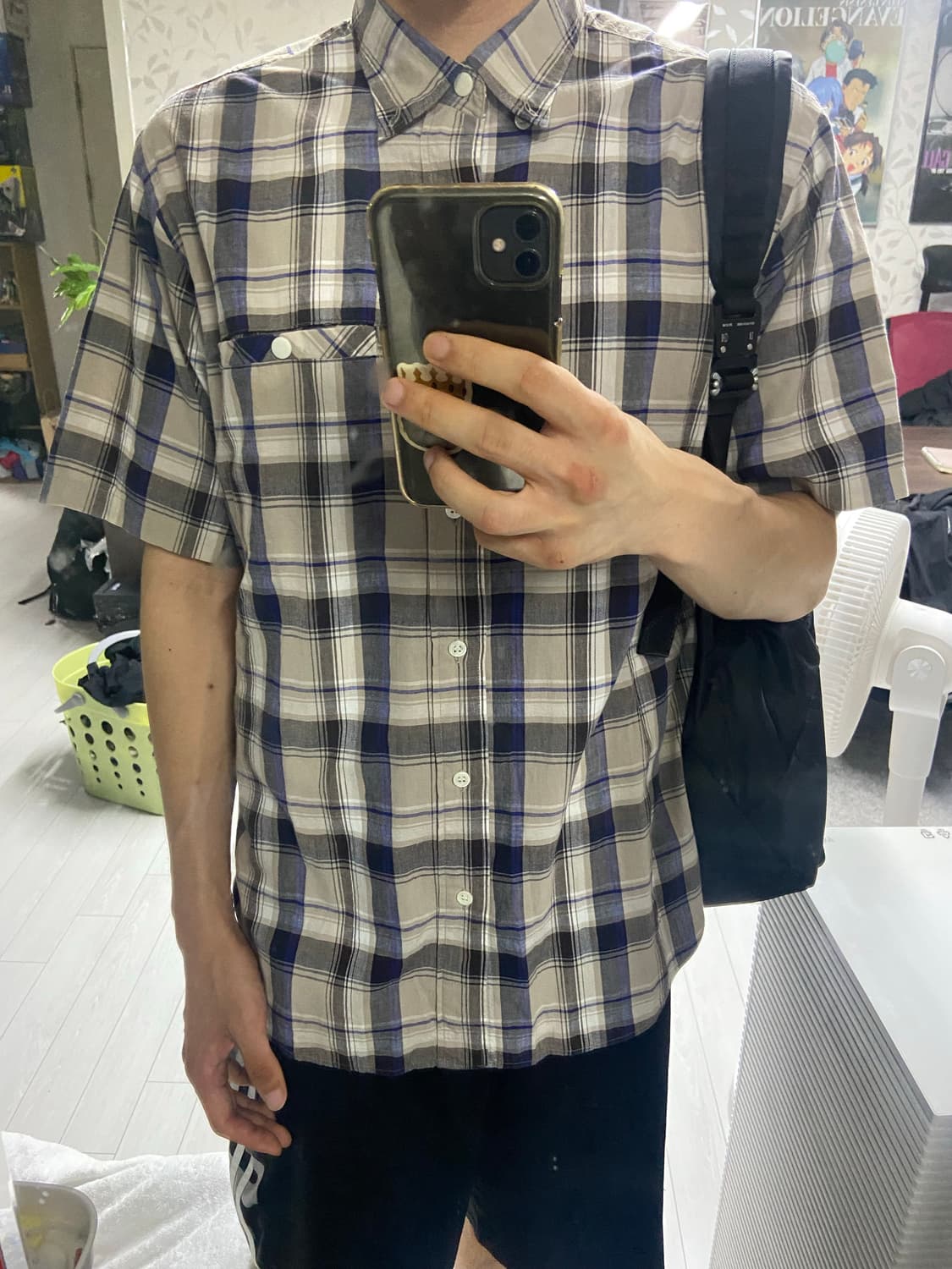 [M] 00s 굿이너프 백 로고 체크 반팔 셔츠 상품이미지6