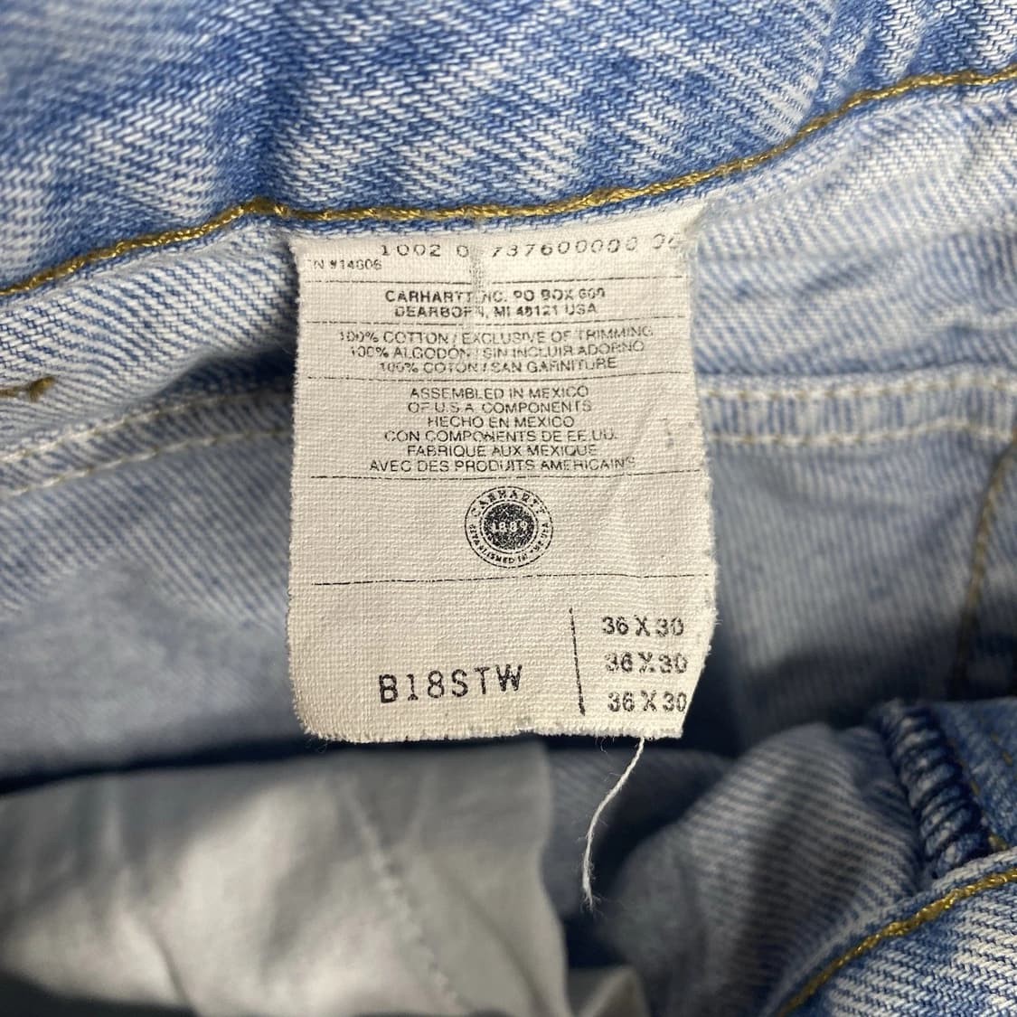칼하트 워시드 데님 팬츠 연청 릴렉스드 핏 상품이미지5
