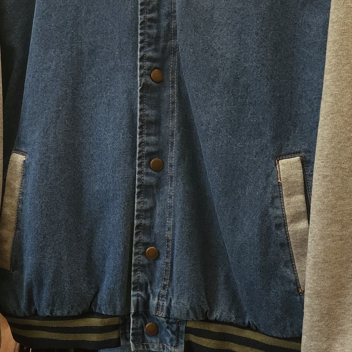 90s 빈티지 데님 바시티 자켓 블루종 봄버 자켓 팔 져지 xl 상품이미지5