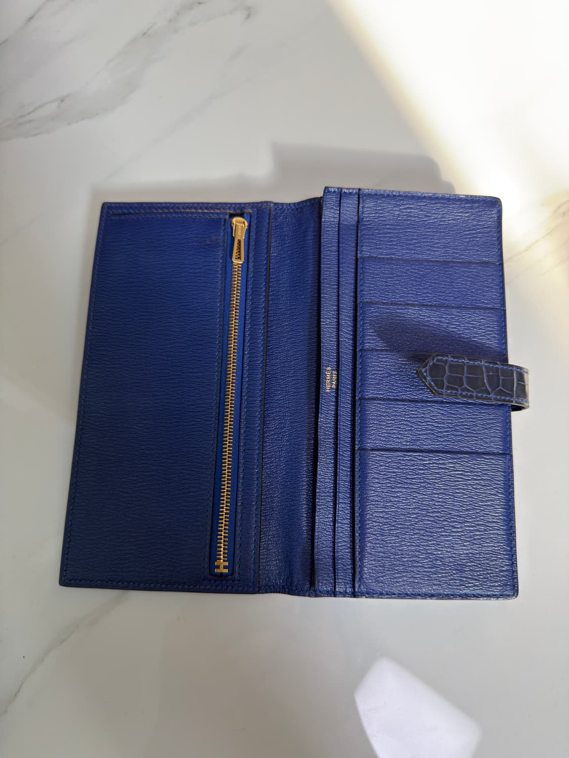에르메스 베안 와니 악어 장지갑 금장 블루 상품이미지2