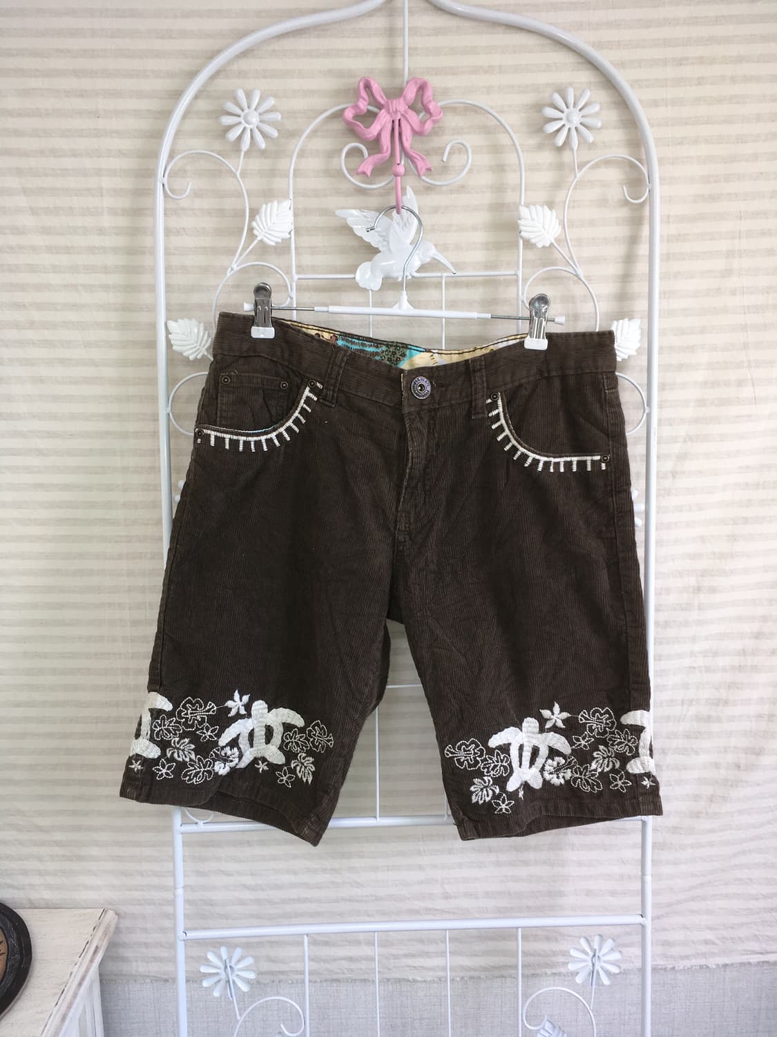 jpn vintage 브라운 보헤미안 자수 코듀로이 버뮤다 팬츠 y2k  상품이미지1