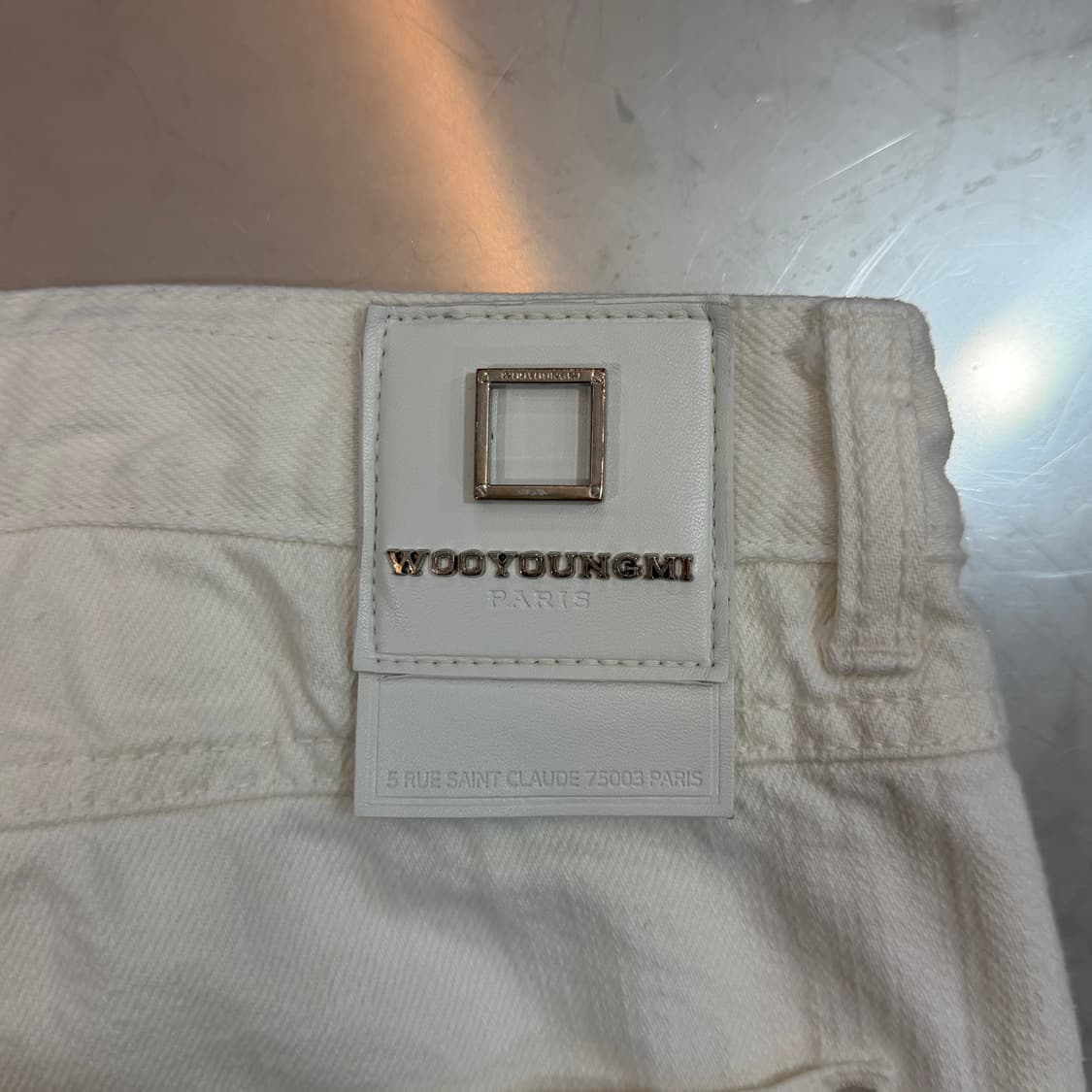 [리오브] 우영미 스퀘어 텍션지 레더 데님 팬츠 상품이미지4