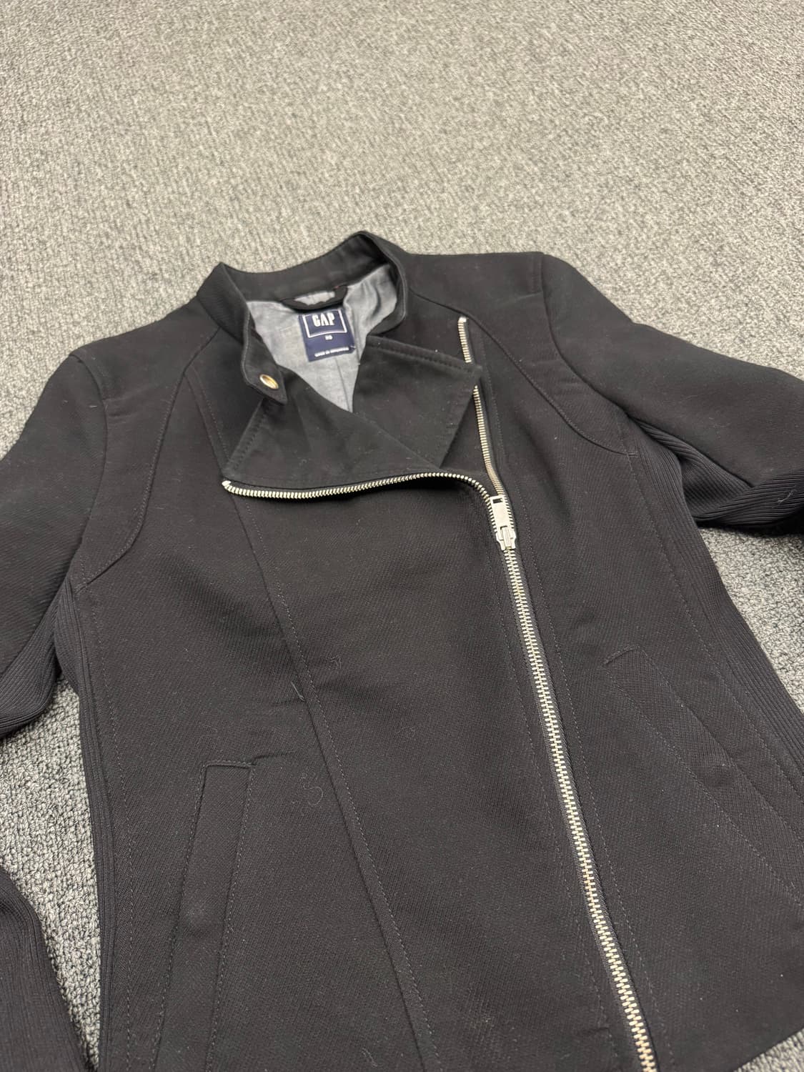 XS)GAP 빈티지 코튼 니트 노카라 사선 집업 바이커자켓 상품이미지3