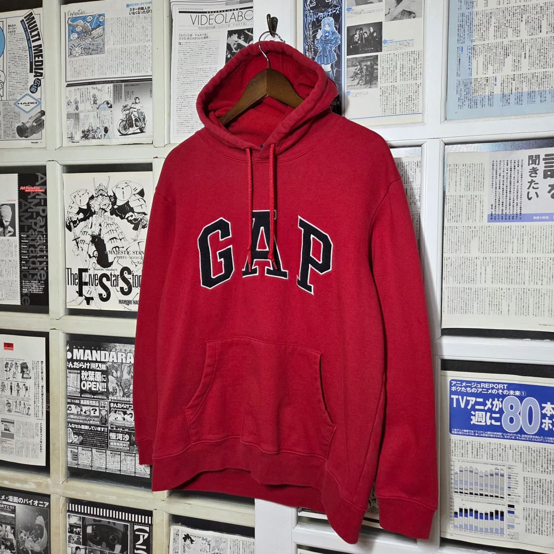 갭 빅 자수 로고 레드 오버핏 후드티 상품이미지1