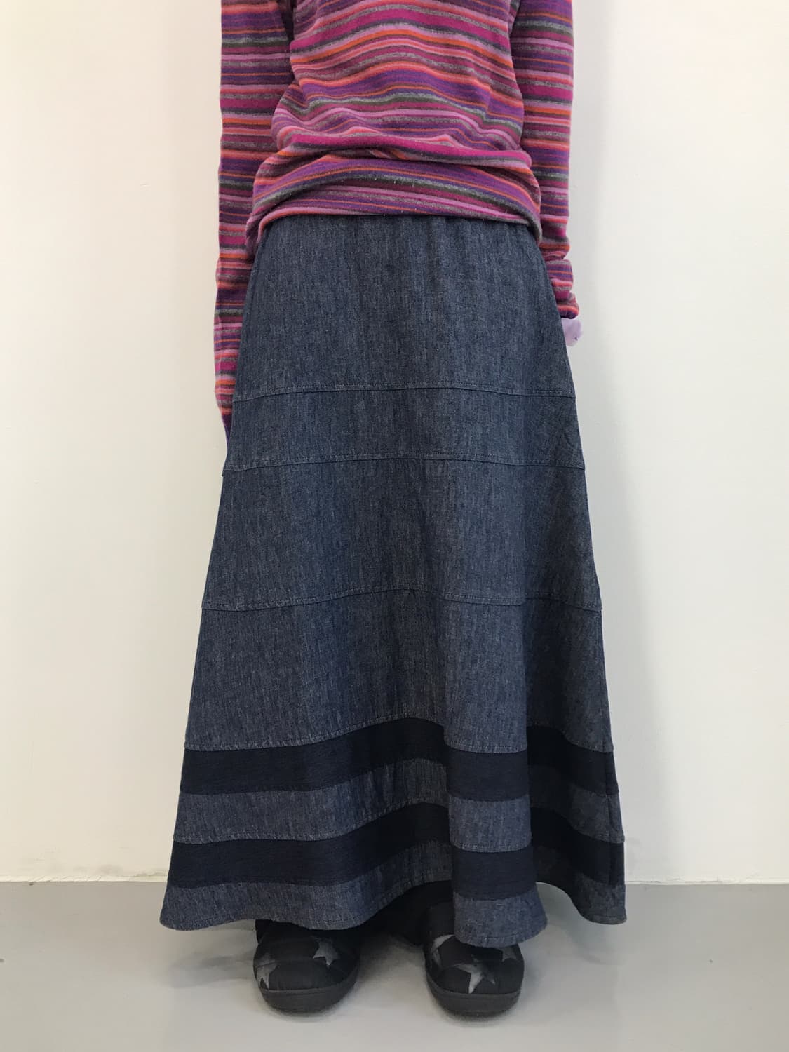 Jpn Linen-Cotton Blend Denim Long Skirt 상품이미지1