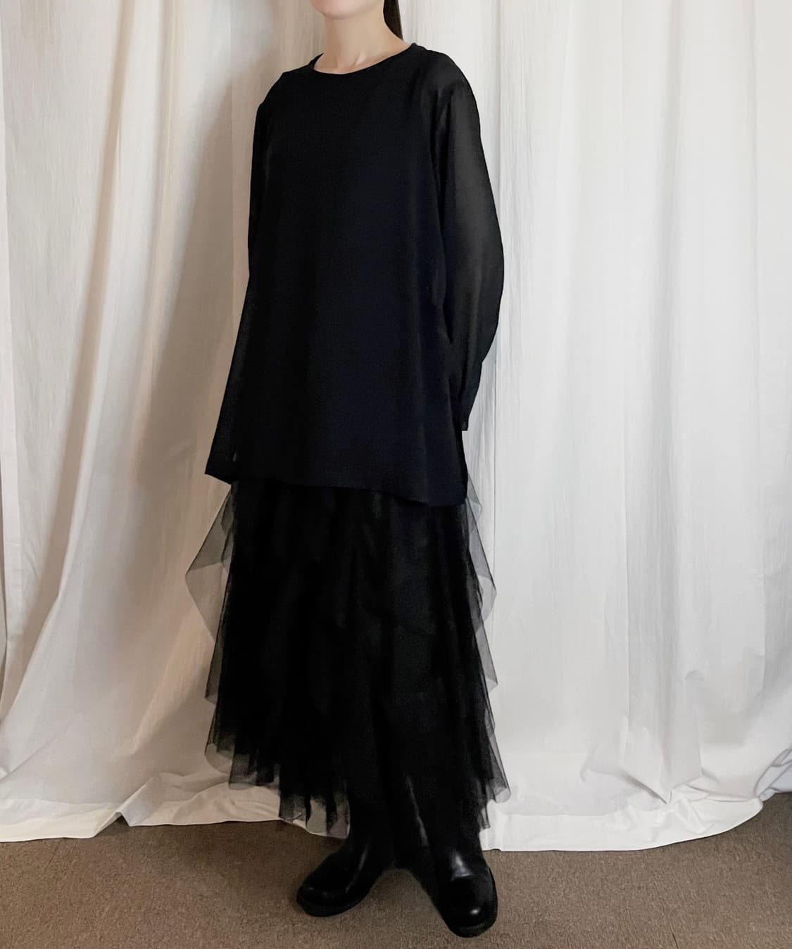 Sheer Side-Slit Long Sleeve Blouse 상품이미지1
