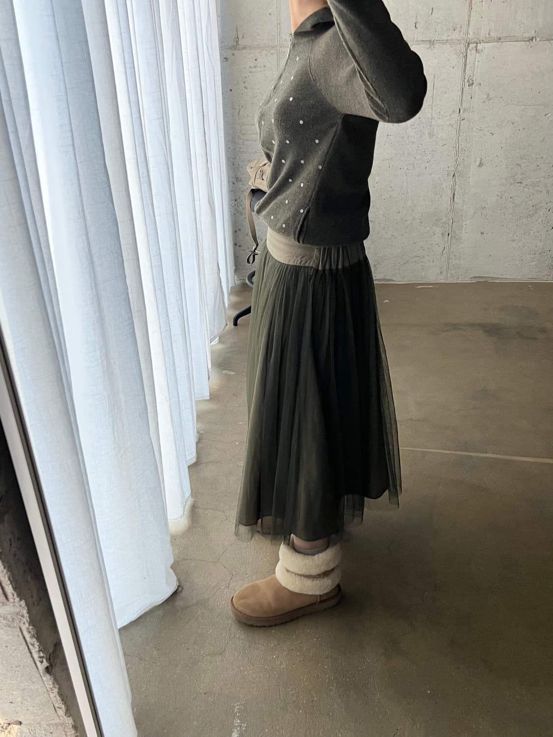 레이어드 튤 스커트 올리브 그린 상품이미지4