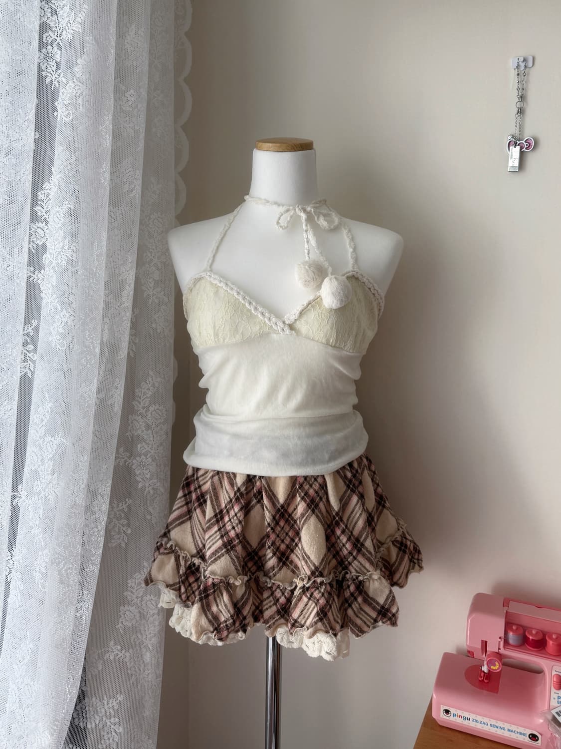 리즈리사 캐미솔 폼폼 슬리브리스 리본 히메갸루 로걀 라떼갸루 빈티지 상품이미지1