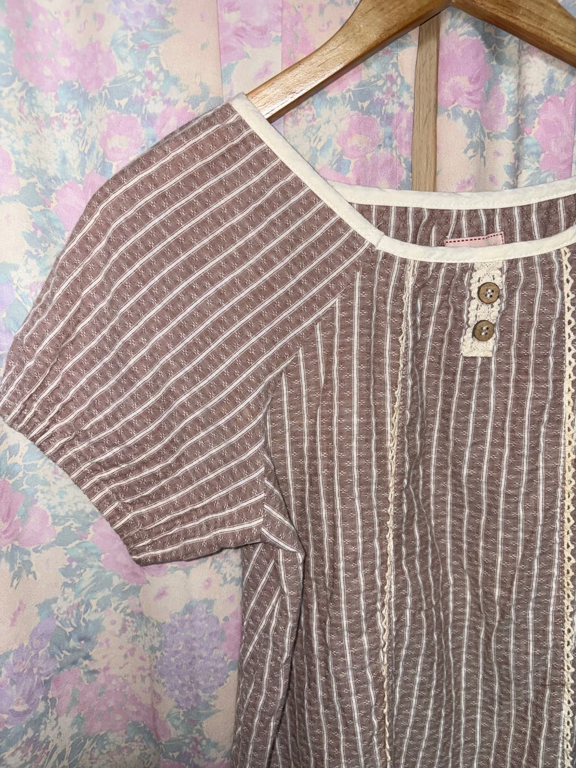 핑크 스트라이프 반소매 블라우스 상품이미지6