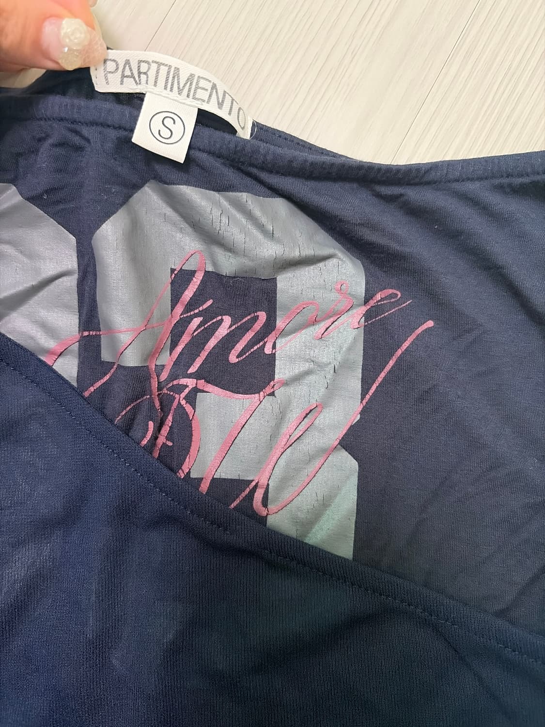 파르티멘토우먼 넘버링 언발란스드 레이어 탑_네이비 상품이미지4