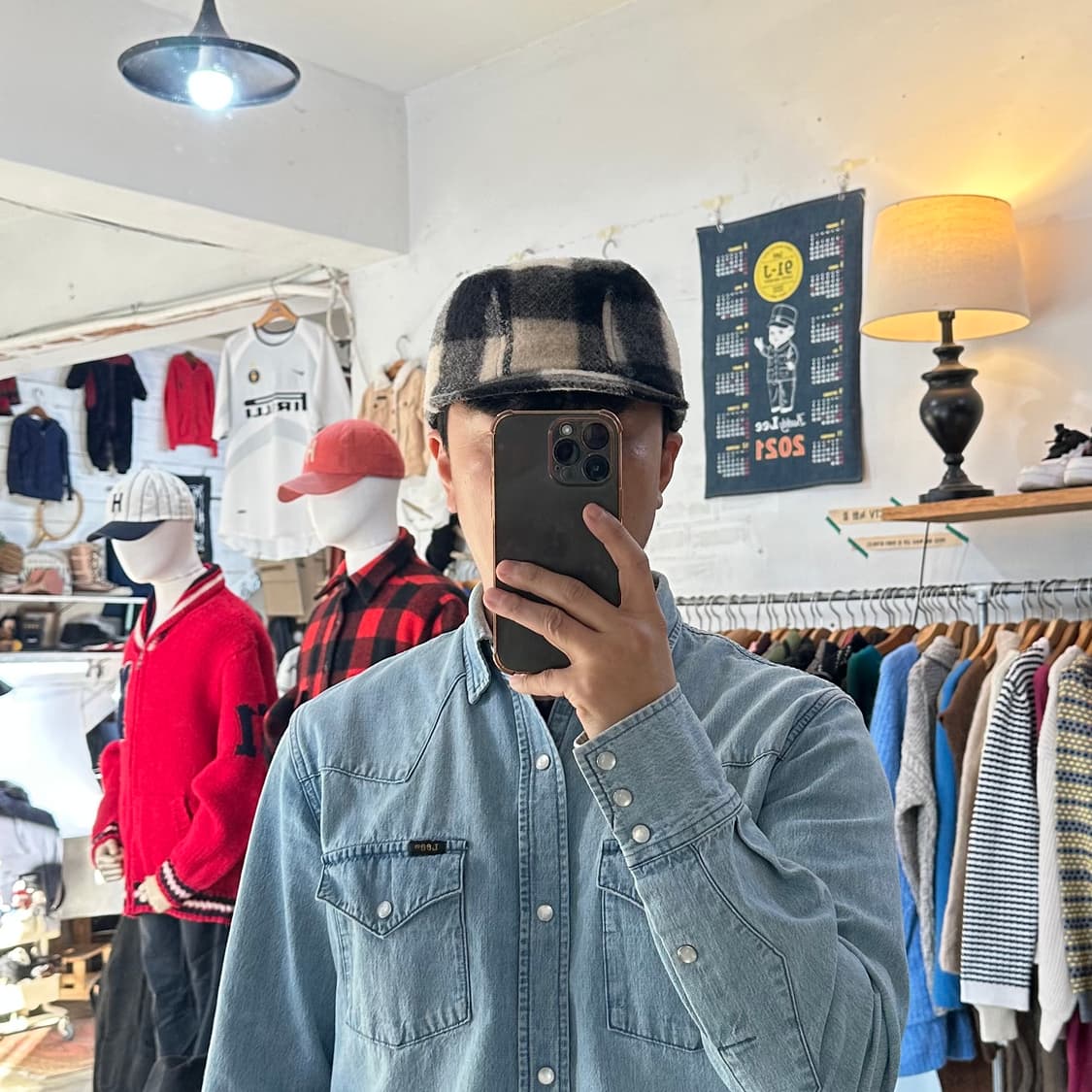 (착용컷) 울 체크 캡 상품이미지10