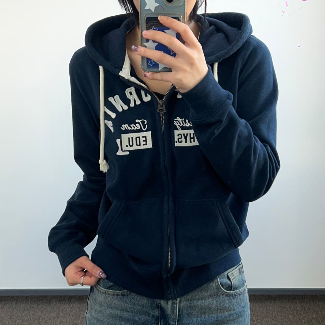 Who.A.U 후아유 스펠아웃로고 네이비 후드집업 상품이미지1
