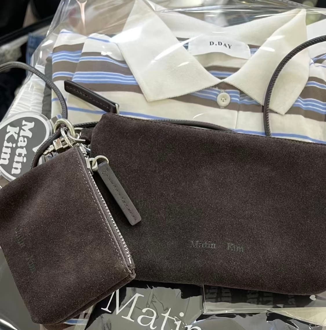 초코 다크 브라운 마뗑킴 스웨이드 소가죽 멀티 미니 파우치 미니숄더백  상품이미지3